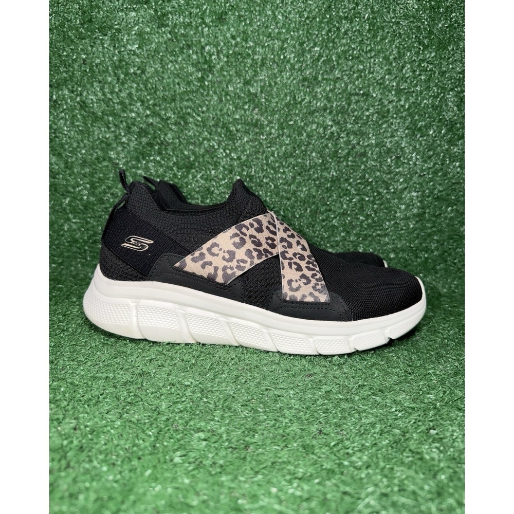 SKECHERS BOBS B Flex Kitty Kickstart Womens 10 Black Leopard Slip On Shoes Comfy